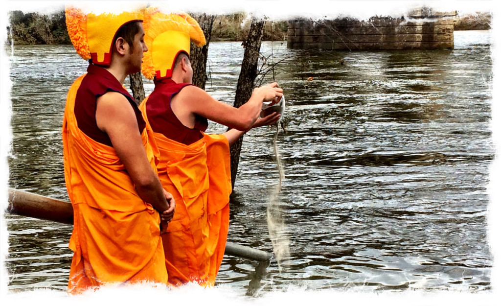 The sands of the mandala are poured into the flowing waters where their healing energies are carried throughout the world.