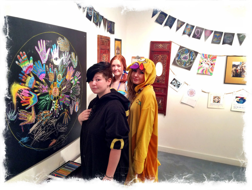 Our Mindful Chalk Mandala changed daily has visitors traced their hands, filling them with colors of hope and unity and healing.