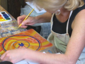 In dialog with what is being created, having no expectations, letting the process lead...