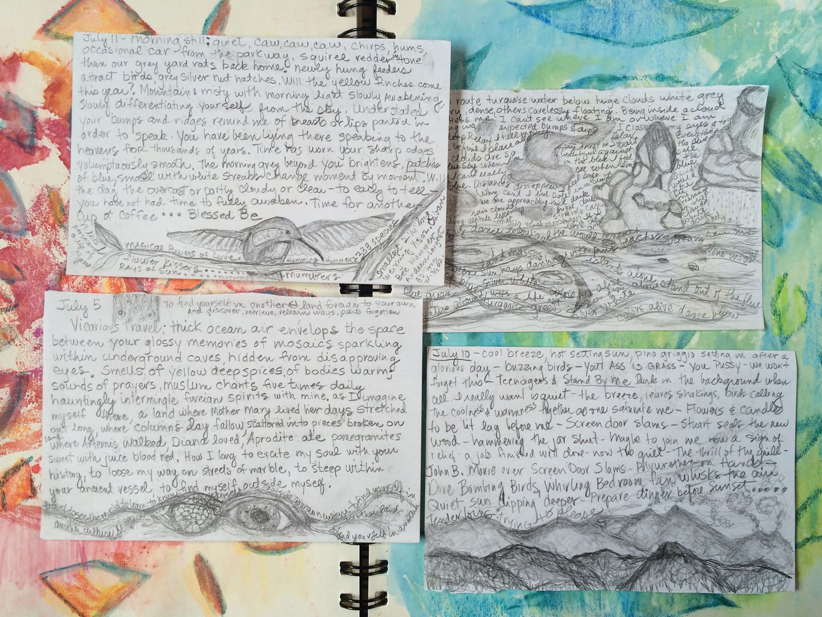 Open journal with handwritten notes and sketches